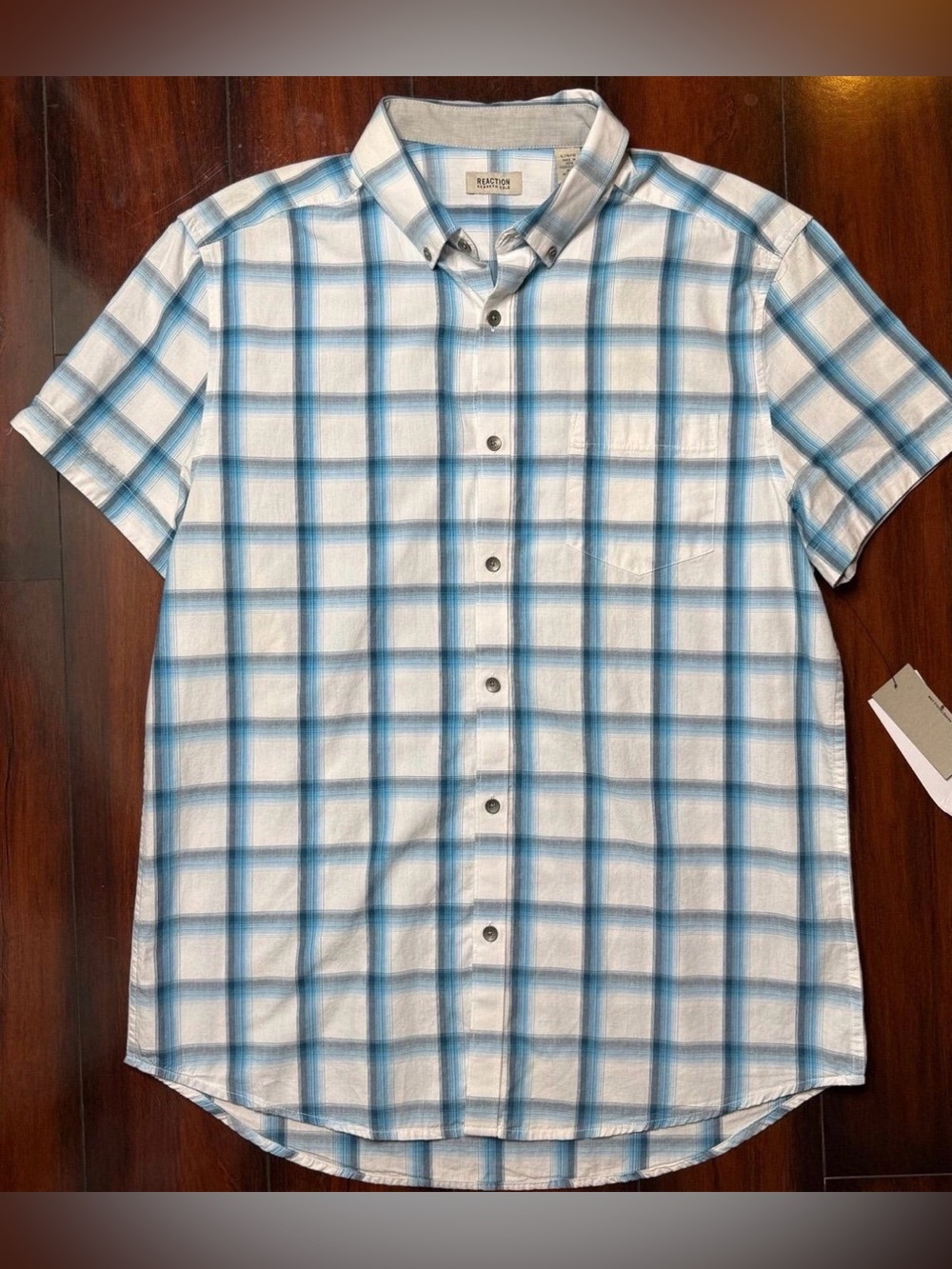 Kenneth Cole Reaction Mens Plaid Short Sleeve Collared Shirt Large NEW